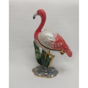 New Flamingo Trinket Box Enamel Animal Figurine Home Decor 3"1/2x2"1/2